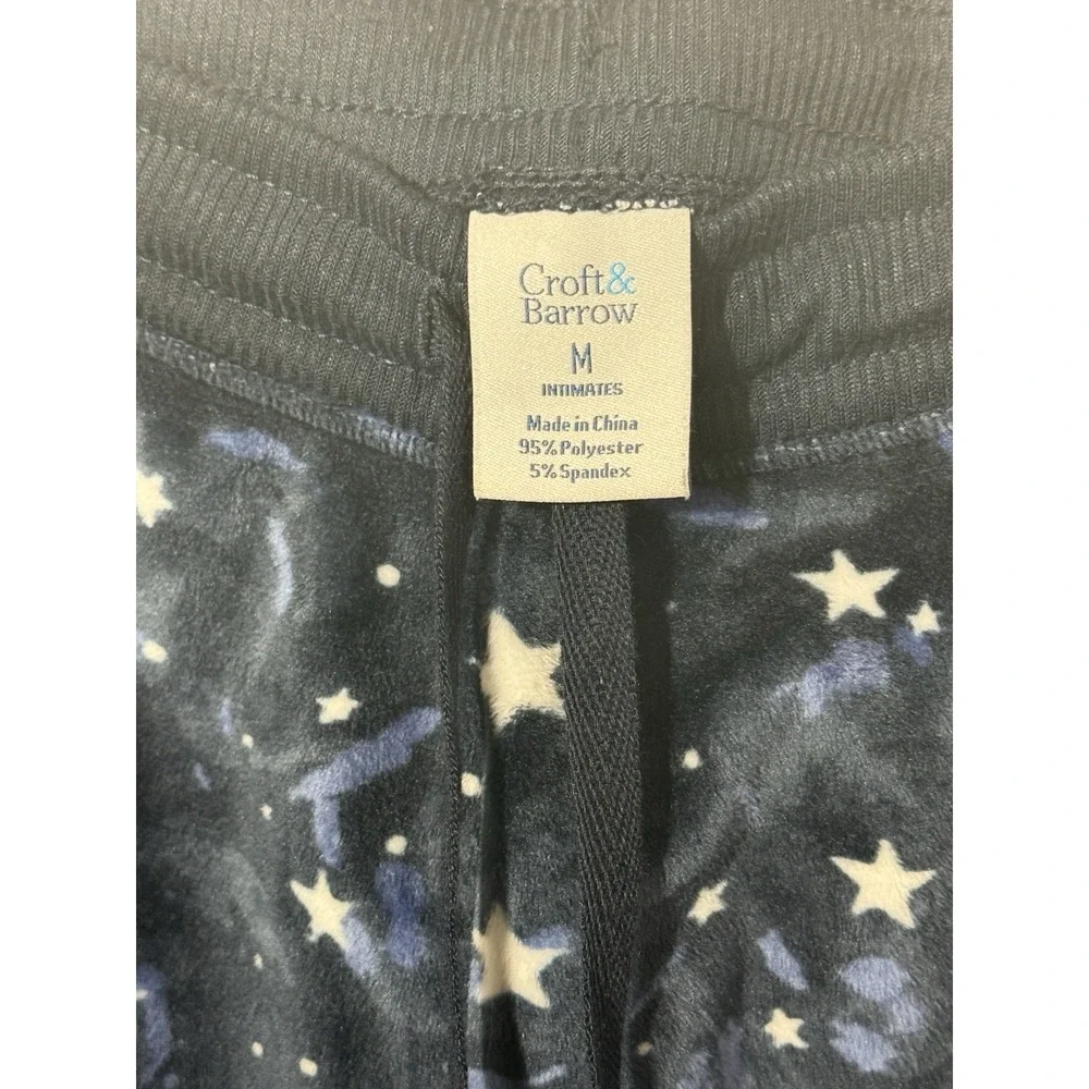 Croft & Barrow Women's M Navy Velour Moon Stars 2 Piece Pajama Set Celestial